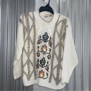 Vintage Huntington Ridge Cable Knit Sweater Embroidered Grannycore Academia